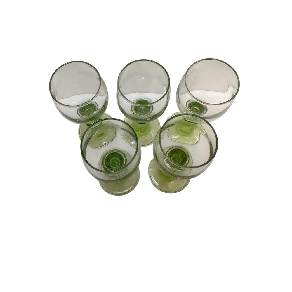 Vintage Bormioli Rocco Limoncino Glasses Set of 5 Italian Green Stem 2 oz